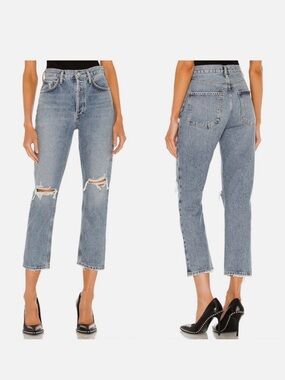 Agolde Riley High Rise Distressed Straight Cropped Jeans 28